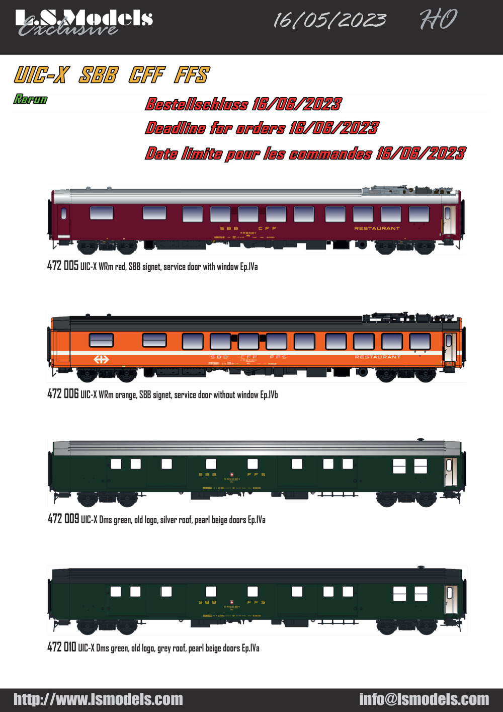 LS Models - SBB CFF FFS - UIC-X passenger coaches