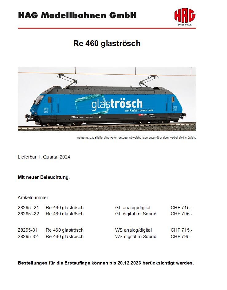 HAG - SBB CFF FFS - Re 460 "glaströsch" electric locomotive