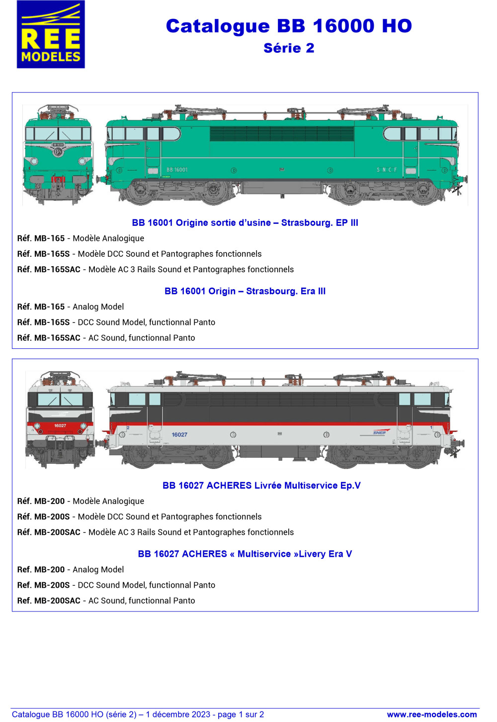 REE MODÈLES - Rails Europ Express - SNCF - BB 16000 electric locomotive (2nd series)