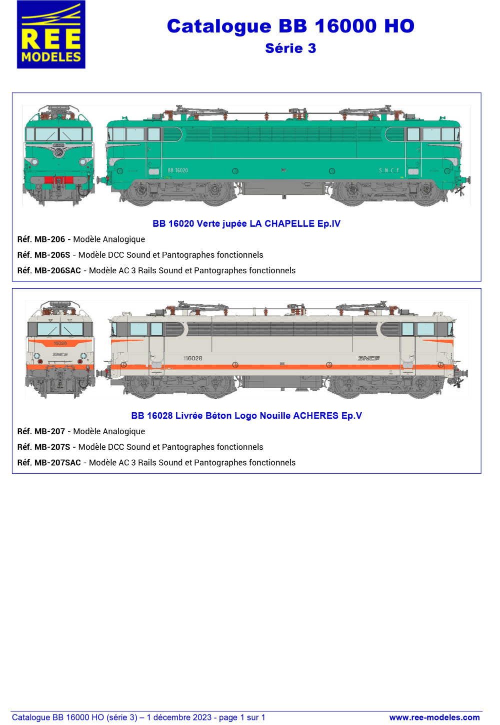 REE MODÈLES - Rails Europ Express - SNCF - BB 16000 electric locomotive (3rd series)