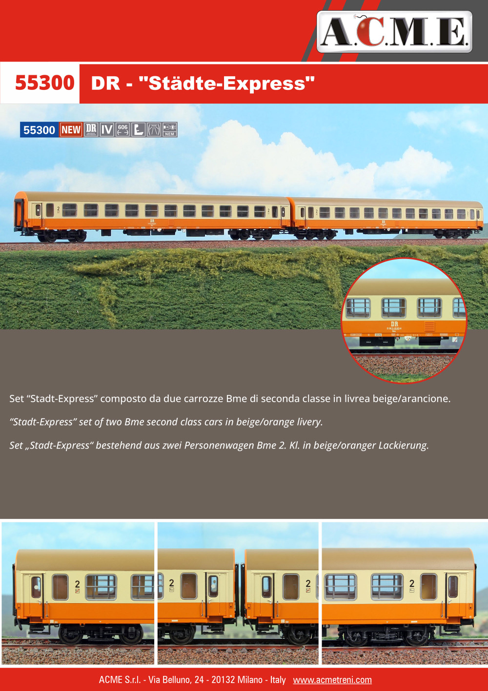 ACME - Anonima Costruzioni Modellistiche Esatte - DR - "Städte-Express" passenger coaches set