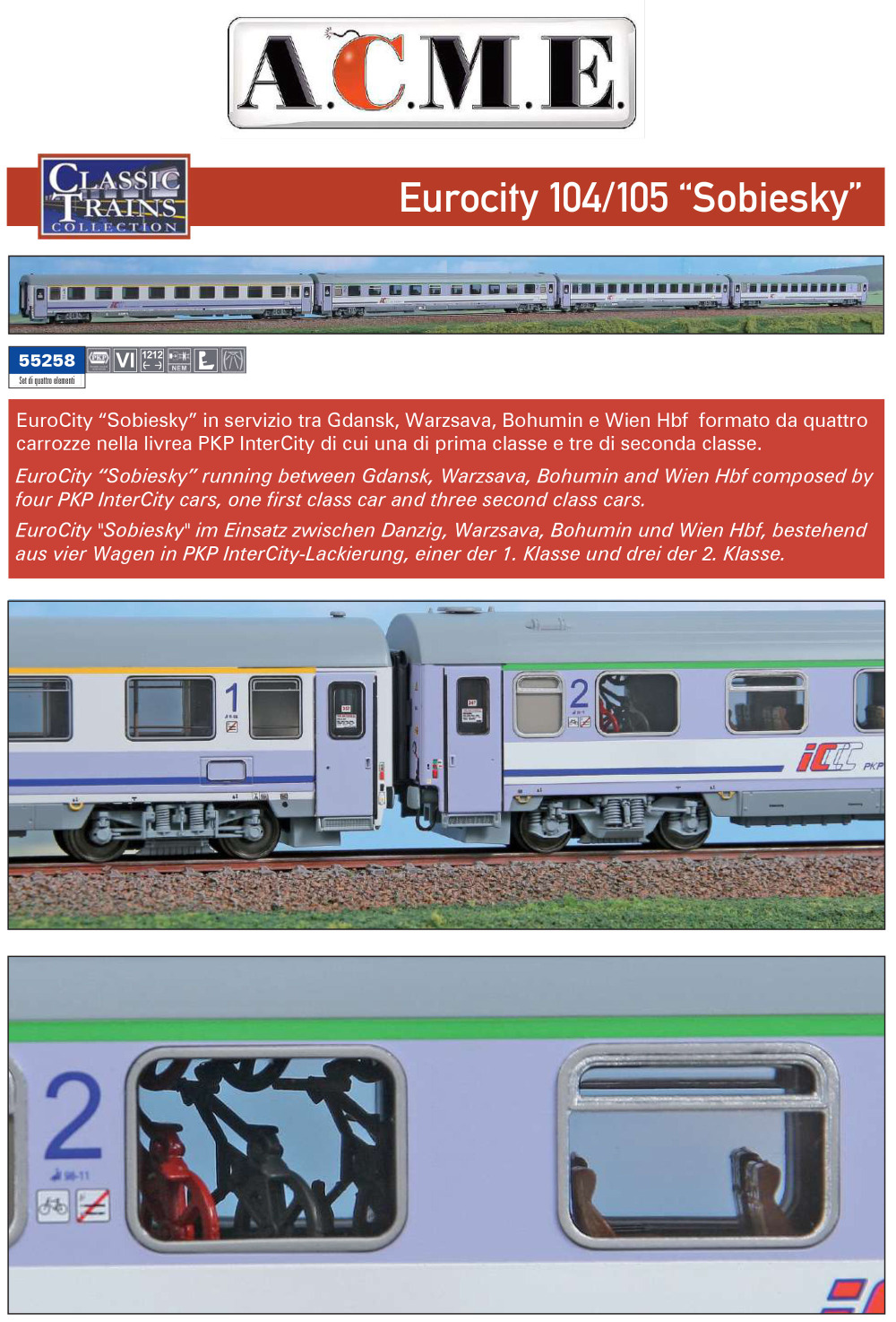 ACME - Anonima Costruzioni Modellistiche Esatte - PKP - EuroCity "Sobiesky" (Gdansk - Warzsava - Bohumin - Wien Hbf) passenger coaches