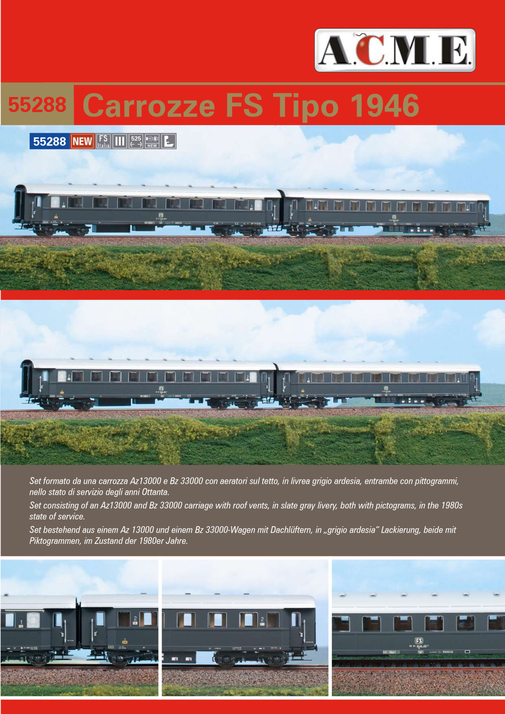 ACME - Anonima Costruzioni Modellistiche Esatte - FS - Az 13000 & Bz 33000 passenger coaches