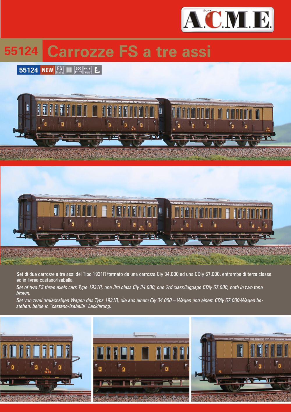 ACME - Anonima Costruzioni Modellistiche Esatte - FS - Type 1931R passenger coaches