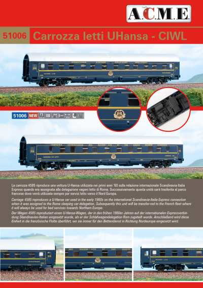 FS / CIWL - UHansa sleeping car - ACME - Anonima Costruzioni Modellistiche Esatte