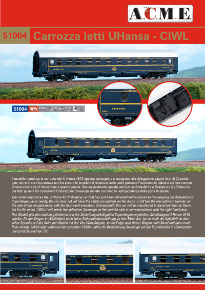 DSB / CIWL - UHansa sleeping car - ACME - Anonima Costruzioni Modellistiche Esatte