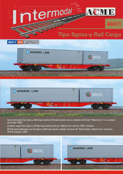 Rail Cargo Austria - Sgnss '60 freight wagon w. "Maersk Line" & "MOL" load - ACME - Anonima Costruzioni Modellistiche Esatte
