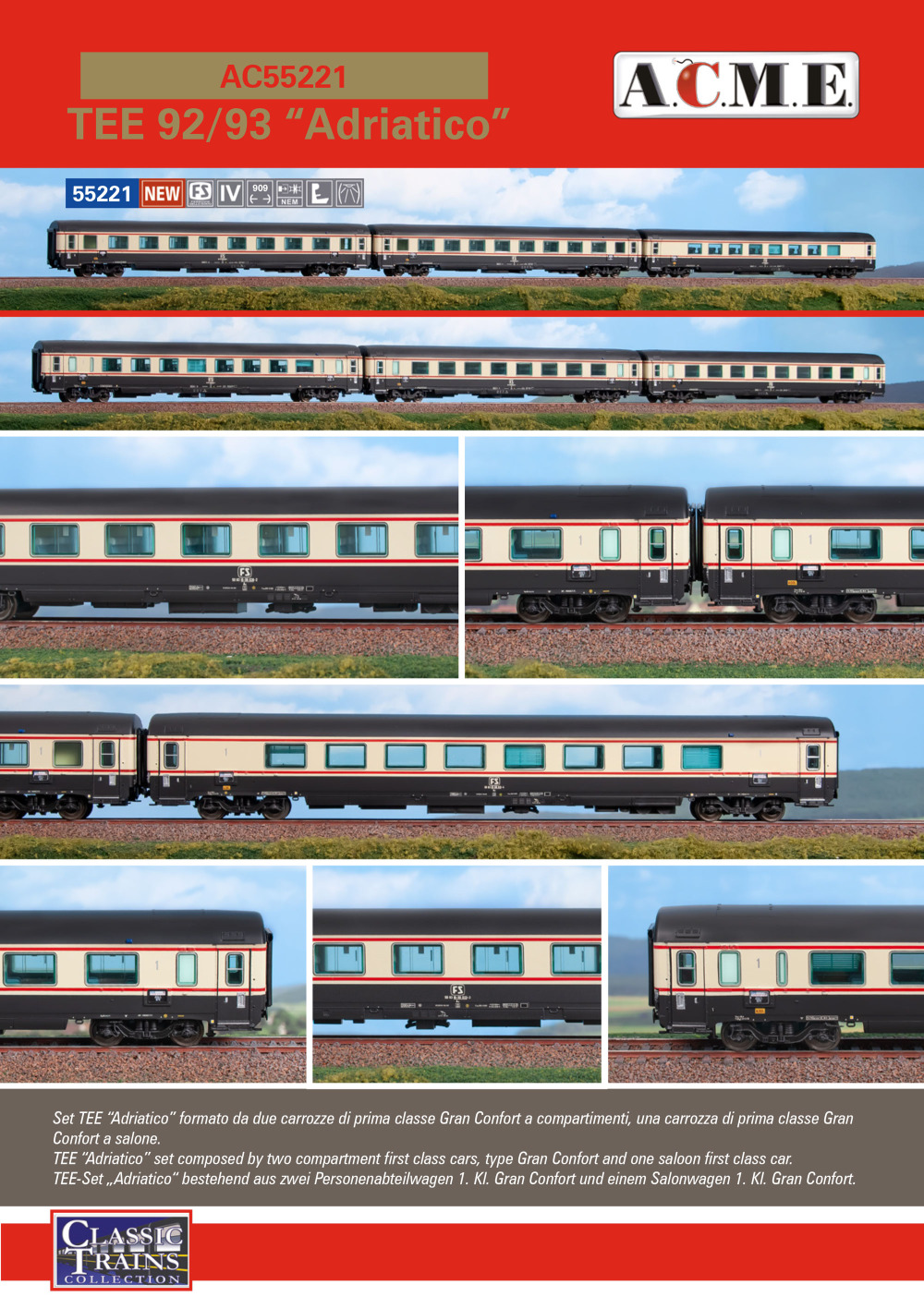 ACME - Anonima Costruzioni Modellistiche Esatte - FS - TEE "Adriatico" Gran Confort passenger coaches