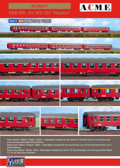 DSB / DR - Express train 322/323 "Neptun" (Prague - Berlin - Copenaghen) passenger coaches set - ACME - Anonima Costruzioni Modellistiche Esatte