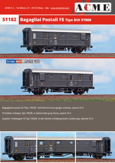 FS - Type 1952R postal coach - ACME - Anonima Costruzioni Modellistiche Esatte