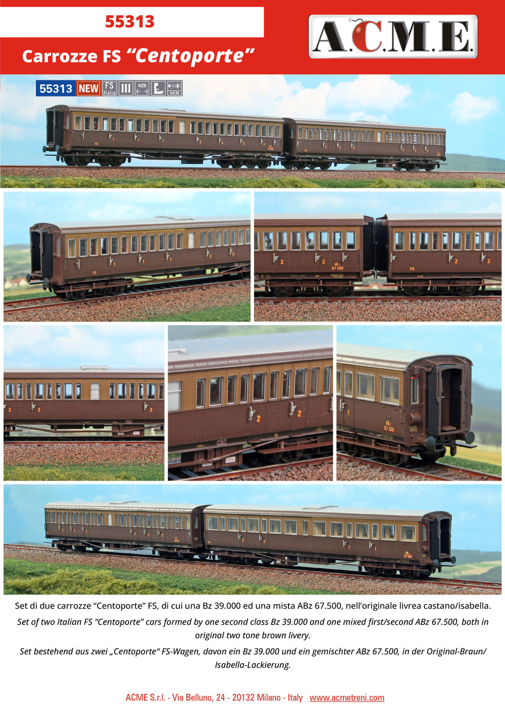 ACME - Anonima Costruzioni Modellistiche Esatte - FS - Bz 39.000 & ABz 67.500 "Centoporte" passenger coaches