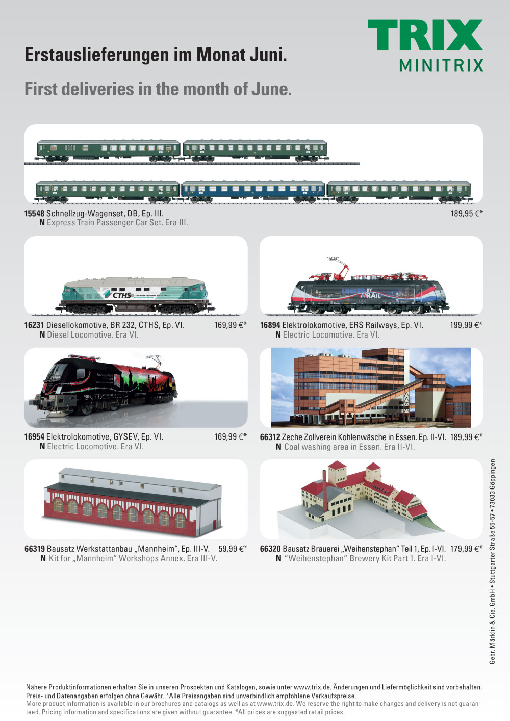 Trix - Erstauslieferungen im Monat Juni / First deliveries in the month of June