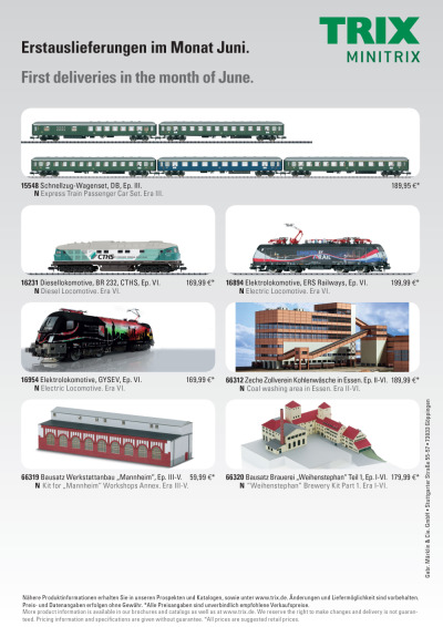 Erstauslieferungen im Monat Juni / First deliveries in the month of June - Trix