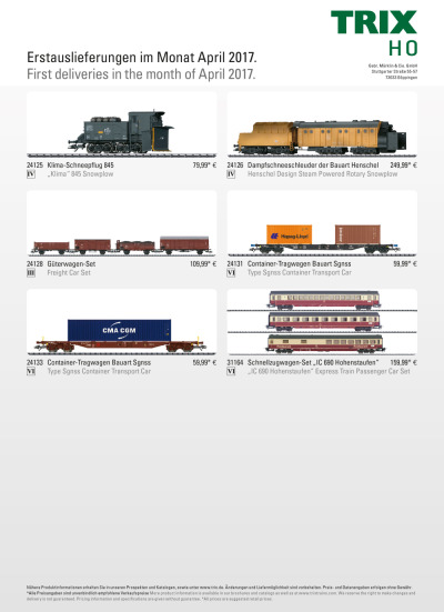 Erstauslieferungen im Monat April / First deliveries in the month of April - Trix