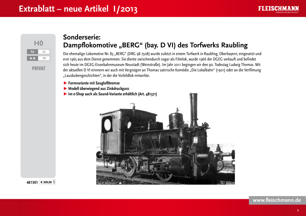 Fleischmann - Extrablatt – Neue Artikel I/2013