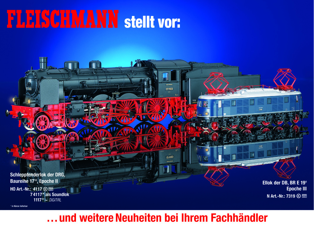 Fleischmann - Schleppentenderlok der DRG, Baureihe 17 / Ellok der DB, BR E 19