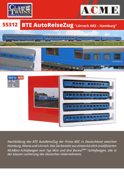 BTE AutoReiseZug "Lörrach ARZ - Hamburg" (ref. 55312) - ACME - Anonima Costruzioni Modellistiche Esatte