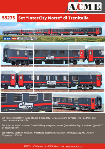 Set "InterCity Notte" di Trenitalia (ref. 55275) - ACME - Anonima Costruzioni Modellistiche Esatte