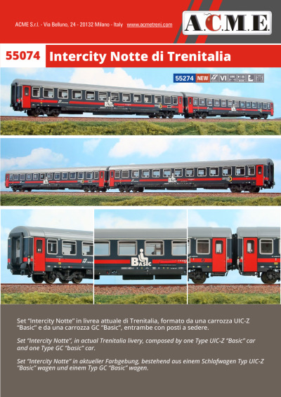 Set "InterCity Notte" di Trenitalia (ref. 55274) - ACME - Anonima Costruzioni Modellistiche Esatte