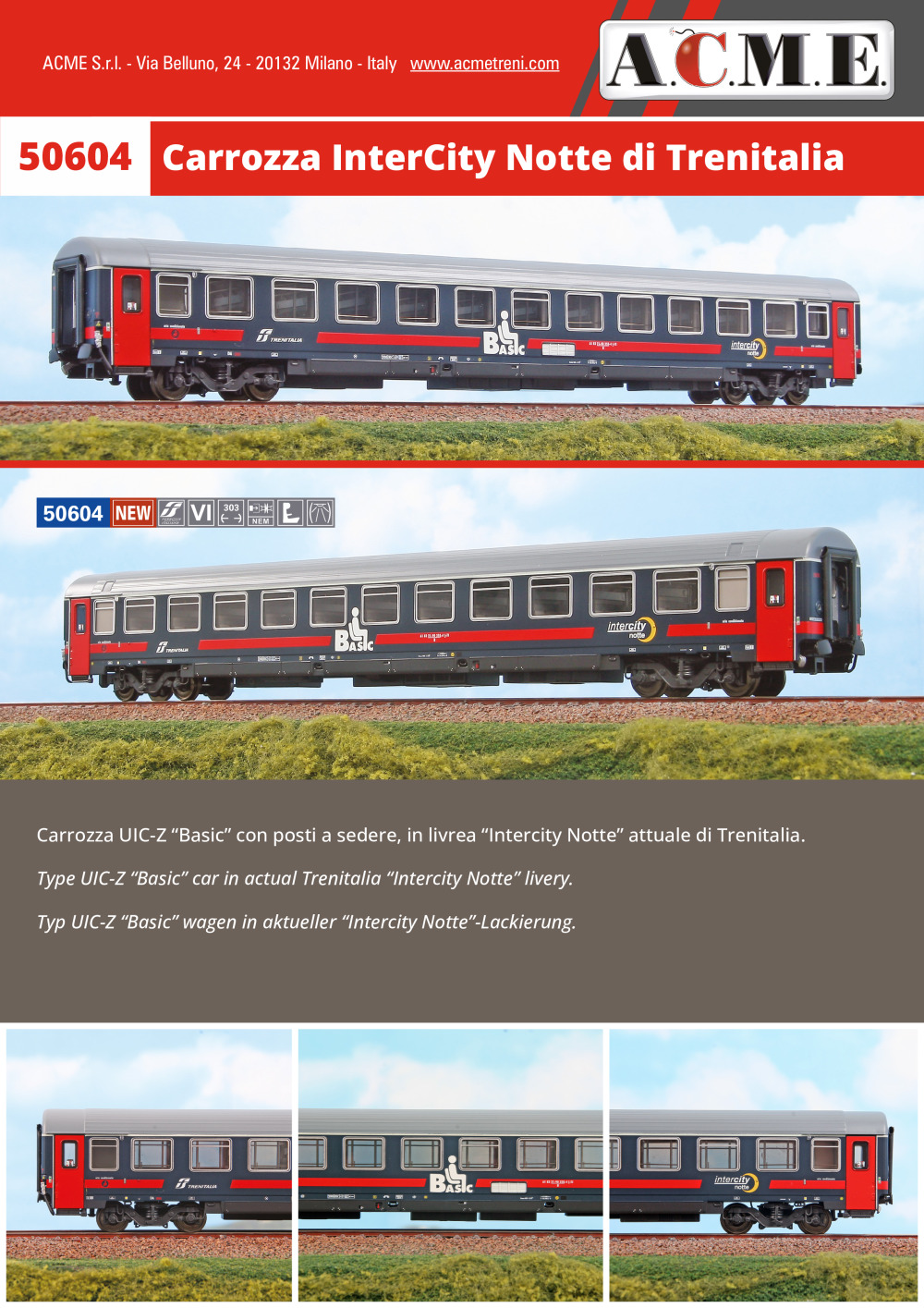ACME - Anonima Costruzioni Modellistiche Esatte - Carrozza "InterCity Notte" di Trenitalia (ref. 50604)