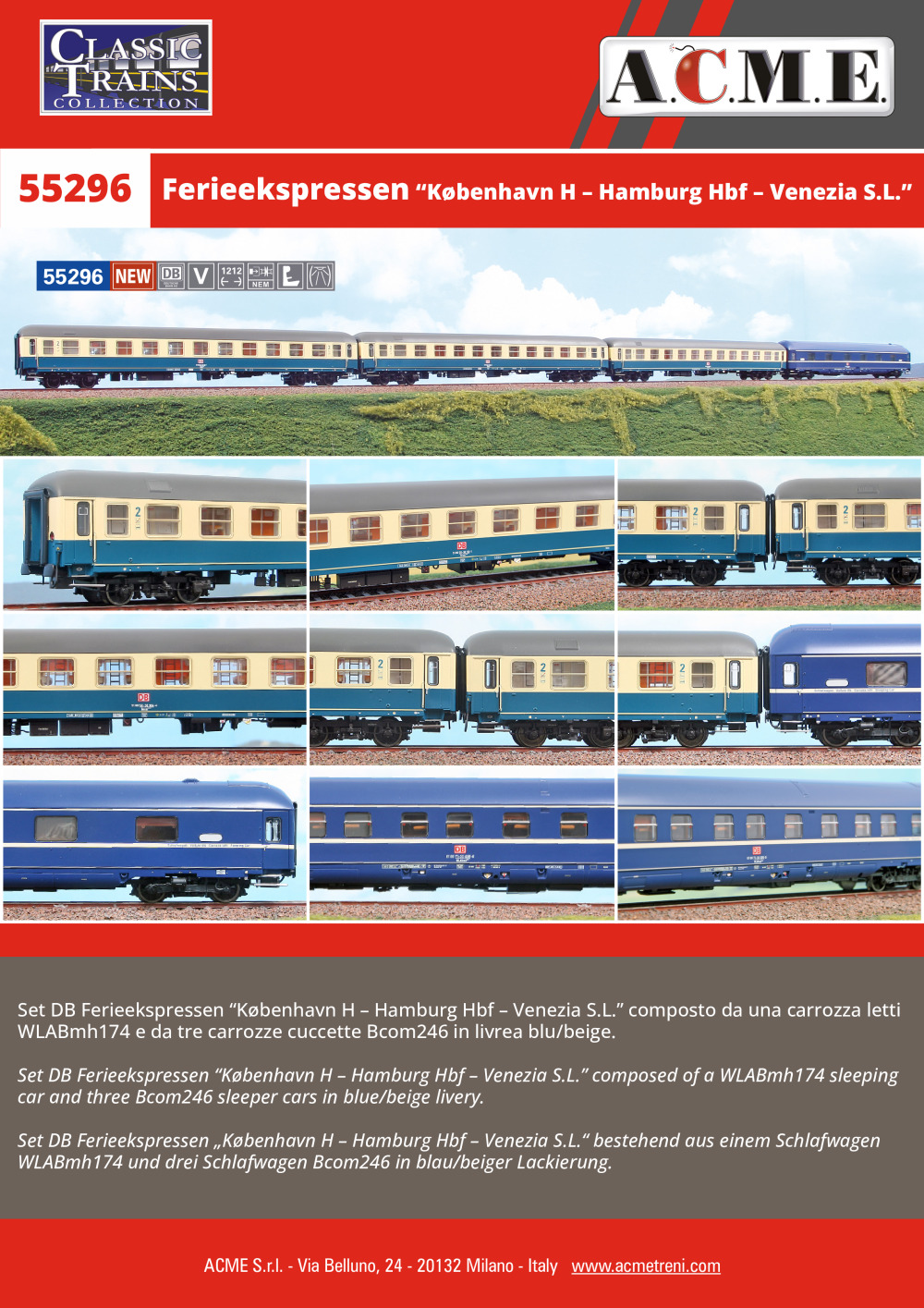 ACME - Anonima Costruzioni Modellistiche Esatte - DB - Ferieekspressen "København H – Hamburg Hbf – Venezia S.L." set (ref. 55296)