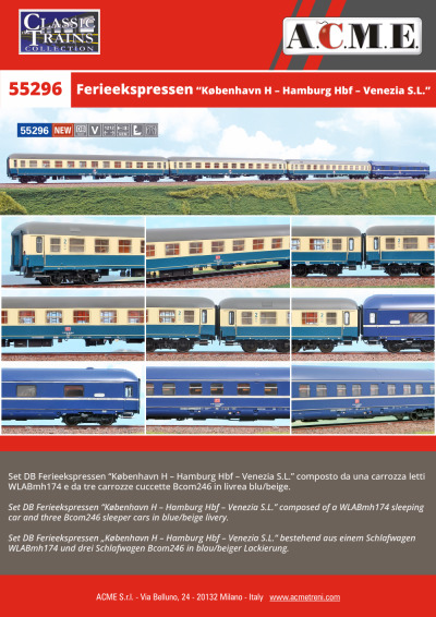 DB - Ferieekspressen "København H – Hamburg Hbf – Venezia S.L." set (ref. 55296) - ACME - Anonima Costruzioni Modellistiche Esatte