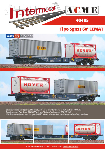 Tipo Sgnss 60’ "CEMAT / Bertschi / HOYER" carro intermodale (ref. 40405) - ACME - Anonima Costruzioni Modellistiche Esatte