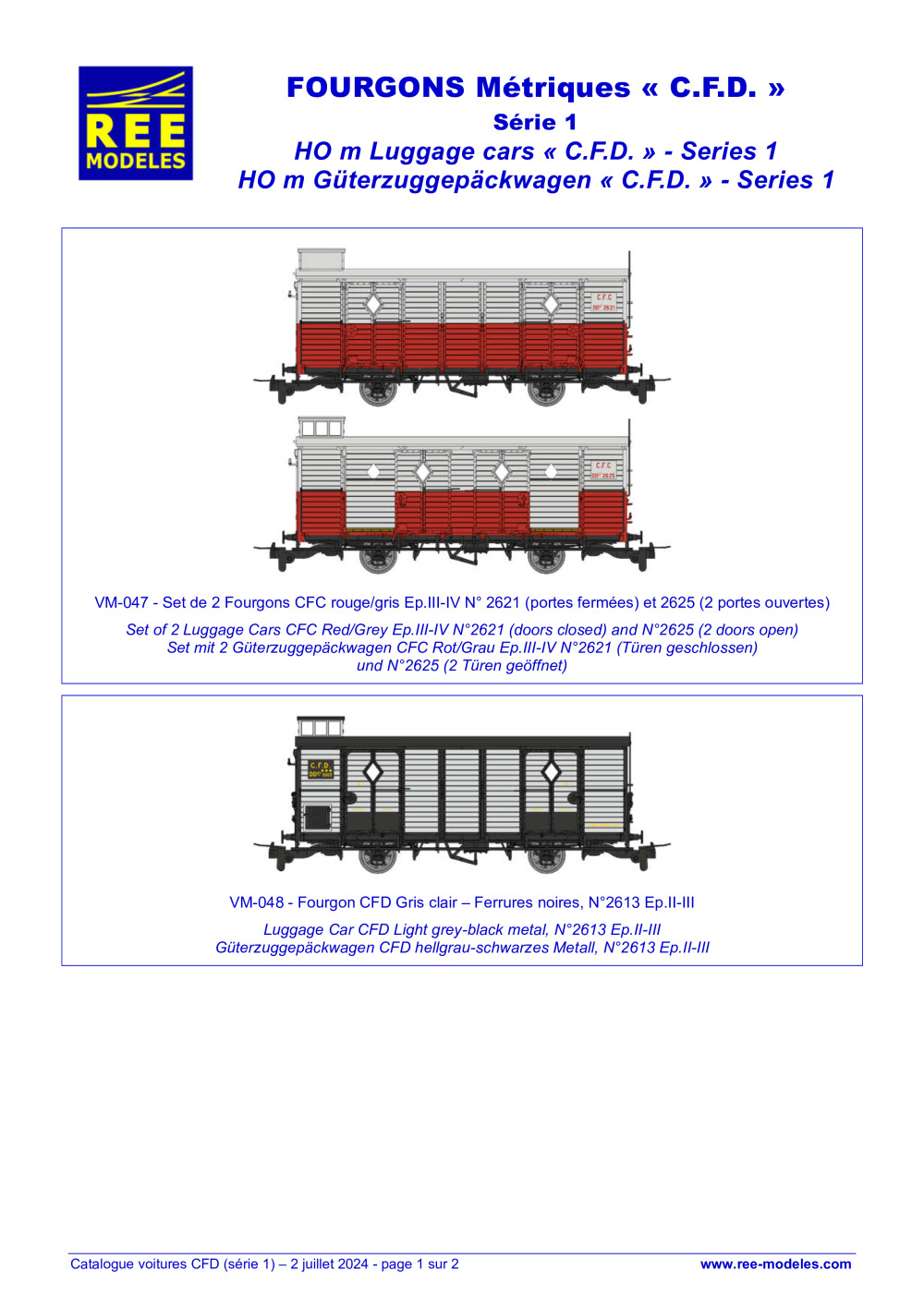 REE MODÈLES - Rails Europ Express - Fourgons métriques "C.F.D." - Série 1