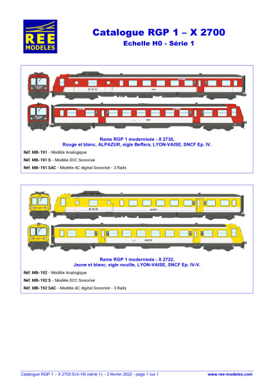 Catalogue RGP 1 - X 2700 - Série 1 - REE MODÈLES - Rails Europ Express