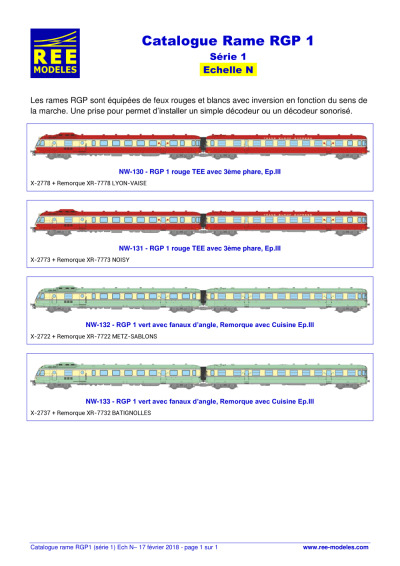 Catalogue Rame RGP 1 - Série 1 - REE MODÈLES - Rails Europ Express