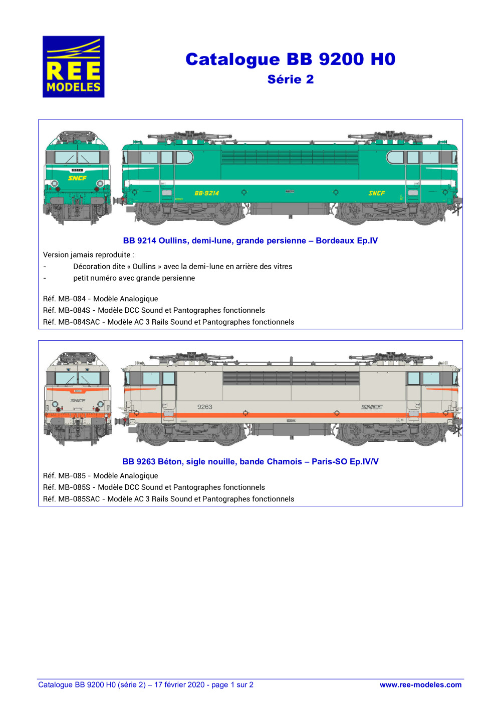 REE MODÈLES - Rails Europ Express - Catalogue BB 9200 - Série 2