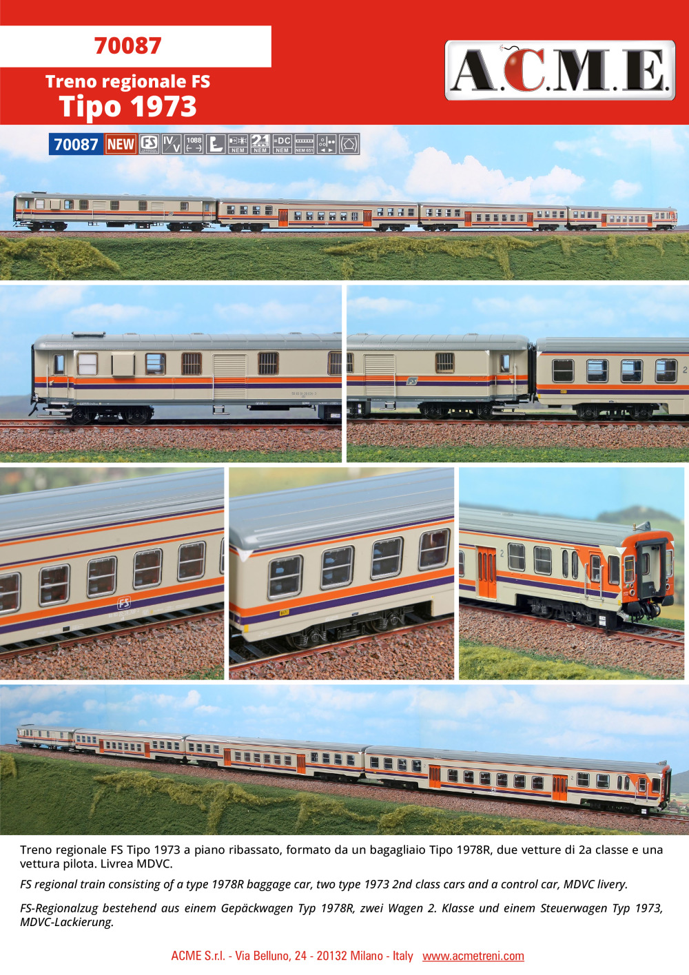 ACME - Anonima Costruzioni Modellistiche Esatte - Treno regionale FS "Tipo 1973" (ref. 70087)