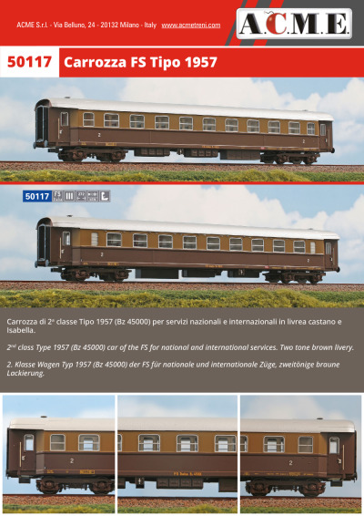 FS - Carrozza Tipo 1957 (ref. 50117) - ACME - Anonima Costruzioni Modellistiche Esatte
