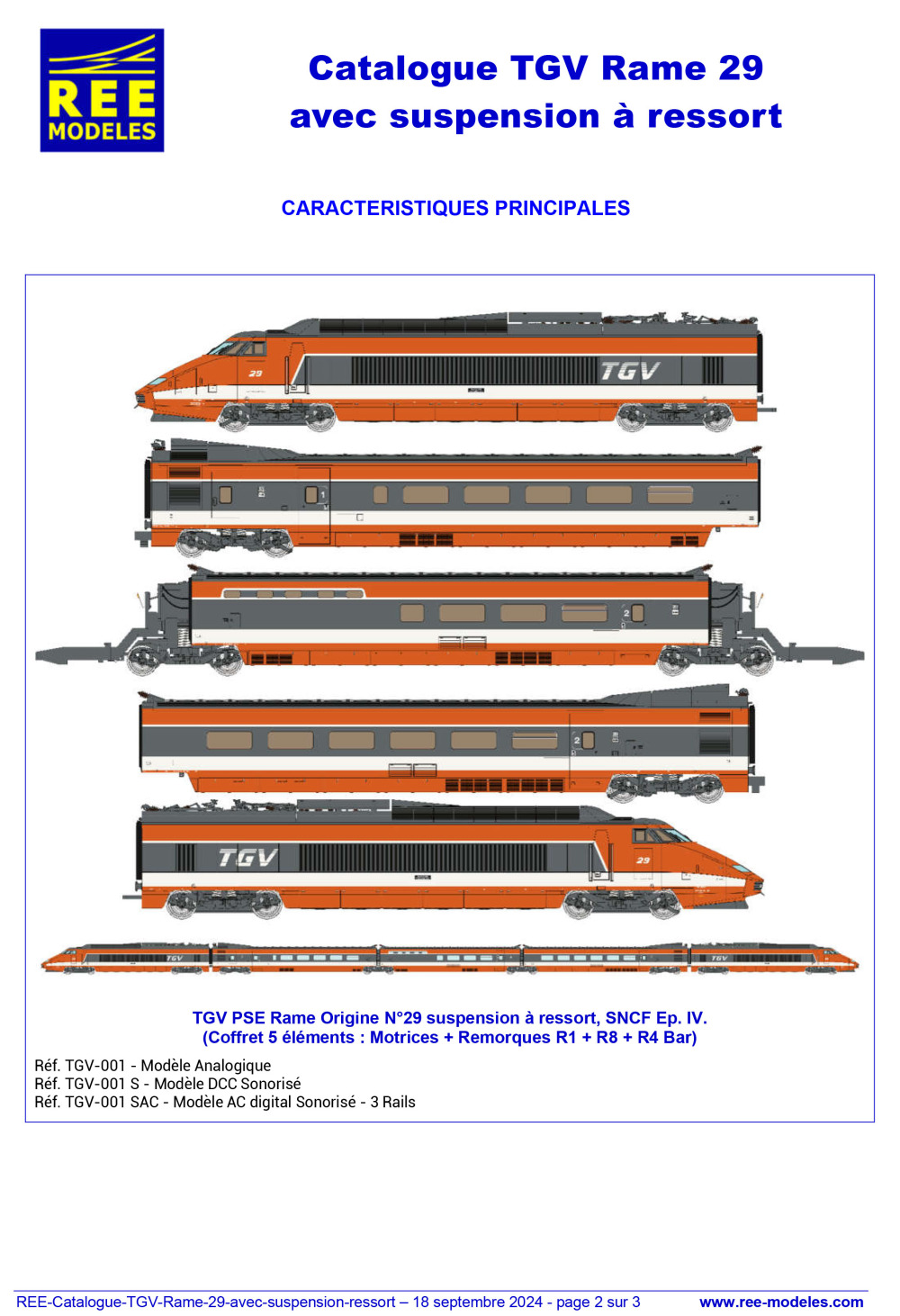 REE MODÈLES - Rails Europ Express - Catalogue TGV Rame 29 avec suspension à ressort