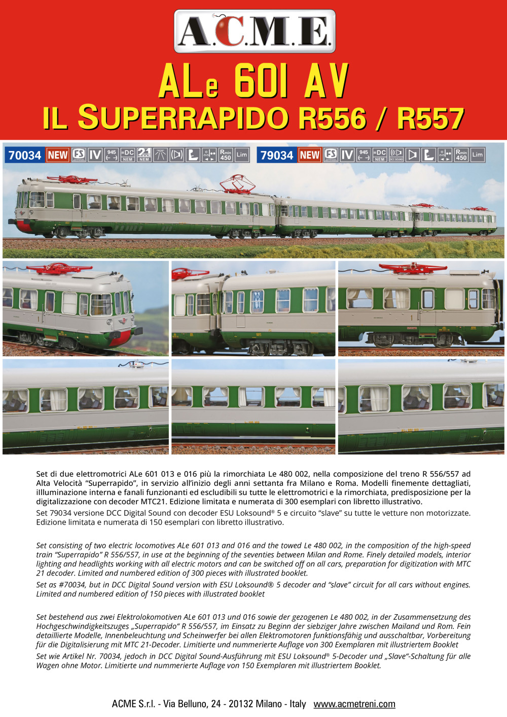 ACME - Anonima Costruzioni Modellistiche Esatte - ALe 601 AV - Il Superrapido R 556/557 (ref. 70034 / 79034)