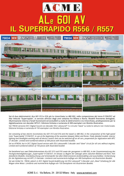 ALe 601 AV - Il Superrapido R 556/557 (ref. 70034 / 79034) - ACME - Anonima Costruzioni Modellistiche Esatte
