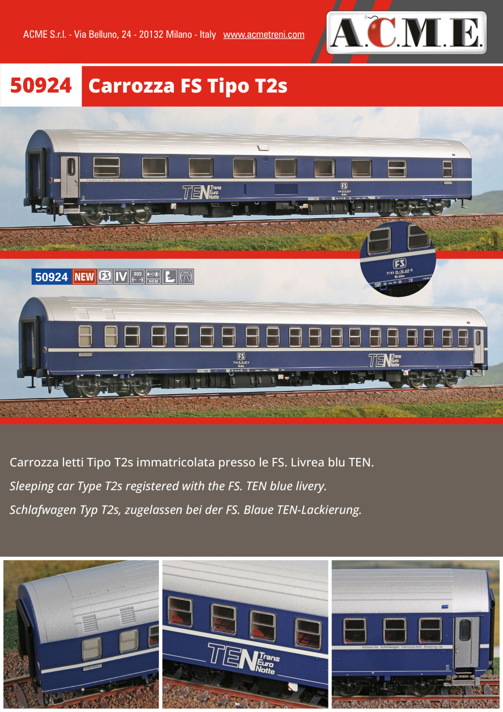 ACME - Anonima Costruzioni Modellistiche Esatte - Carrozza FS Tipo T2s (ref. 50924)