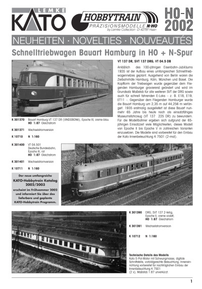 Neuheiten 2002 - Lemke Collection / Hobbytrain / KATO