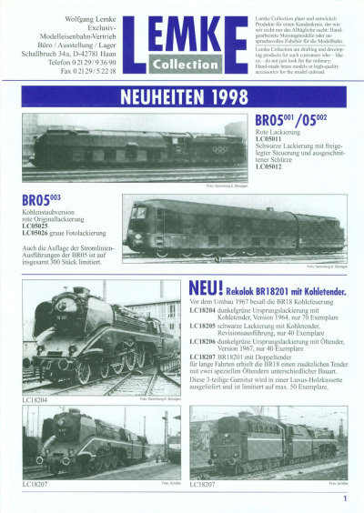 Neuheiten 1998 - Lemke Collection