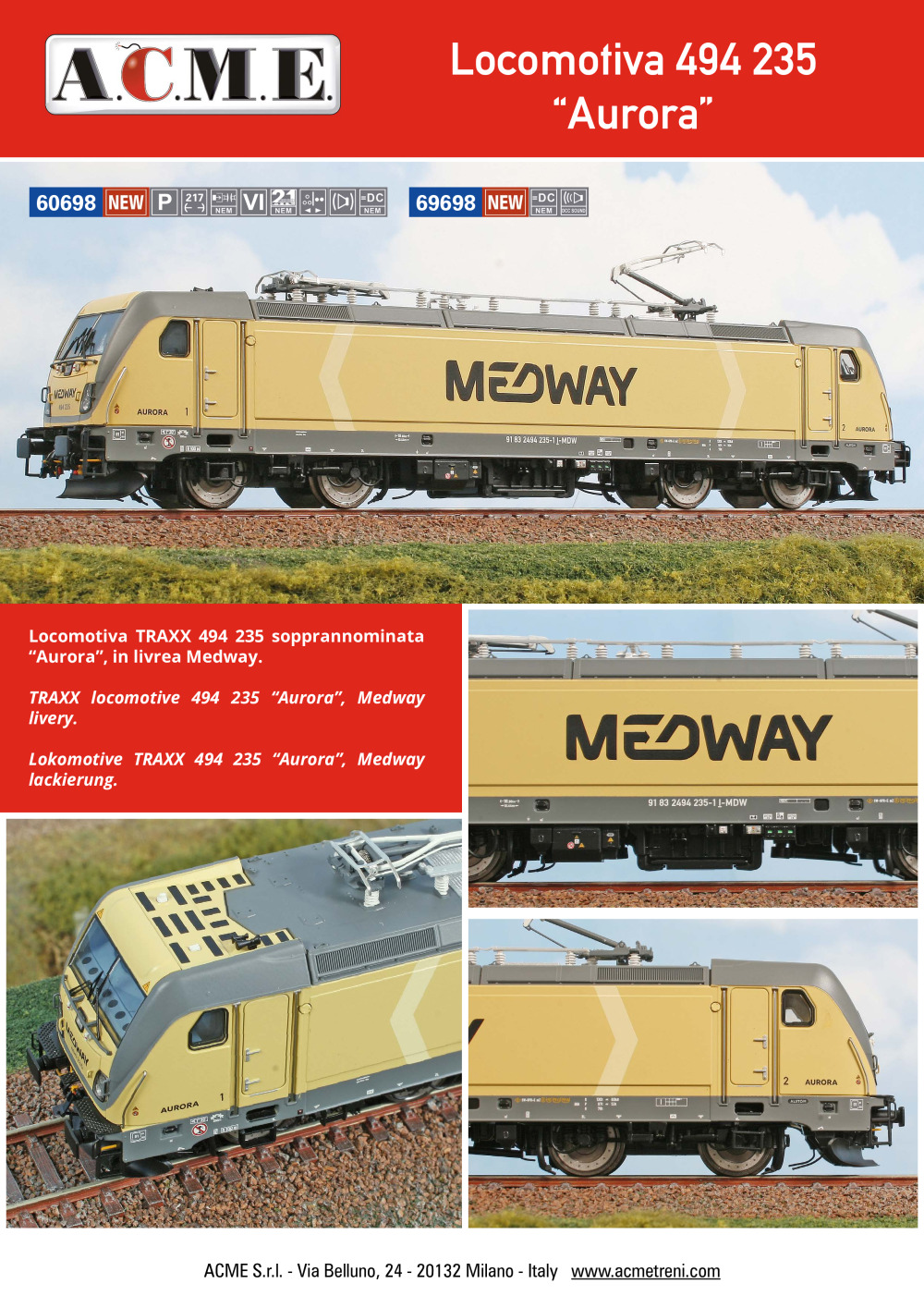 ACME - Anonima Costruzioni Modellistiche Esatte - Medway - Locomotiva TRAXX 494 235 "Aurora"