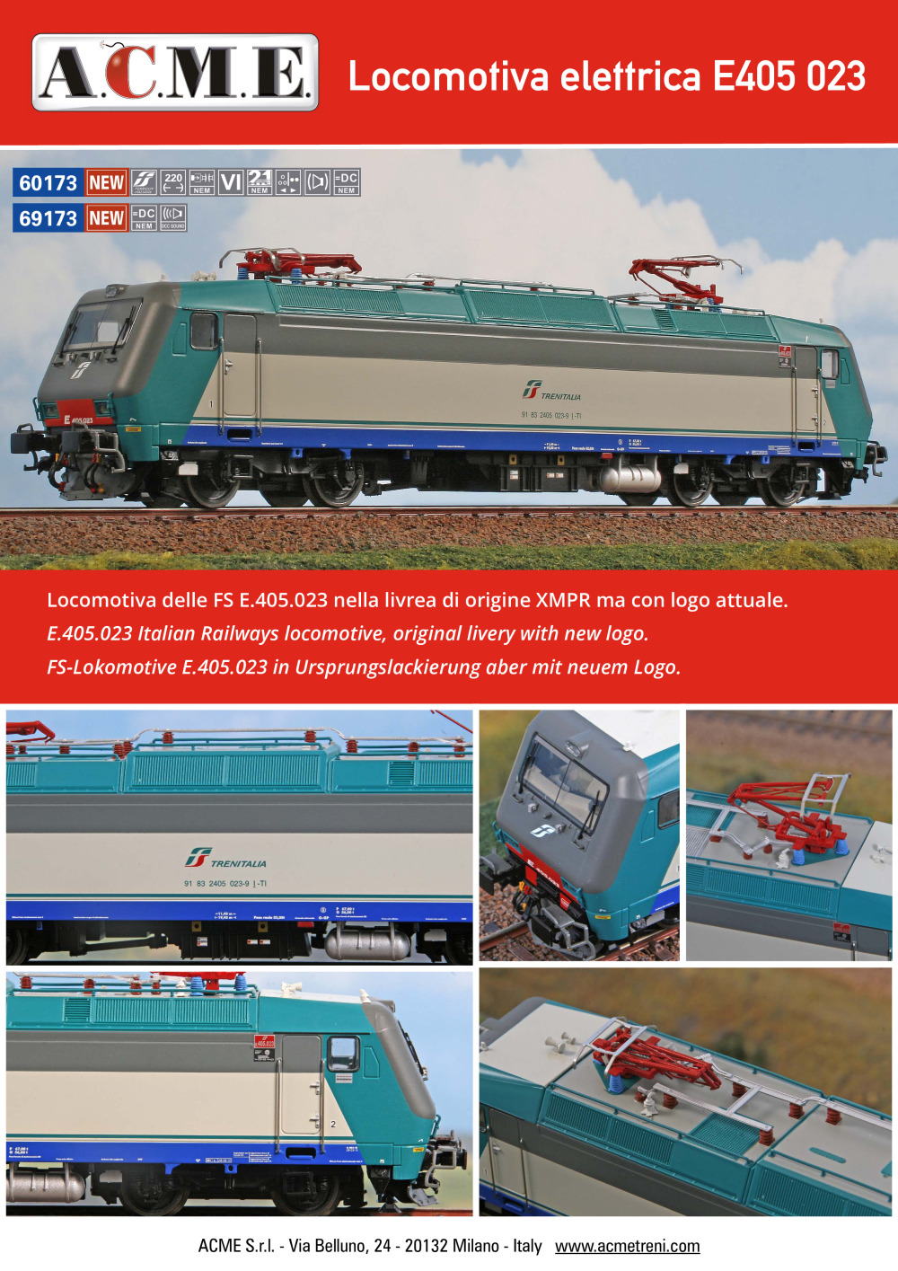 ACME - Anonima Costruzioni Modellistiche Esatte - Locomotiva elettrica E405 023 (ref. 60173 / 69173)
