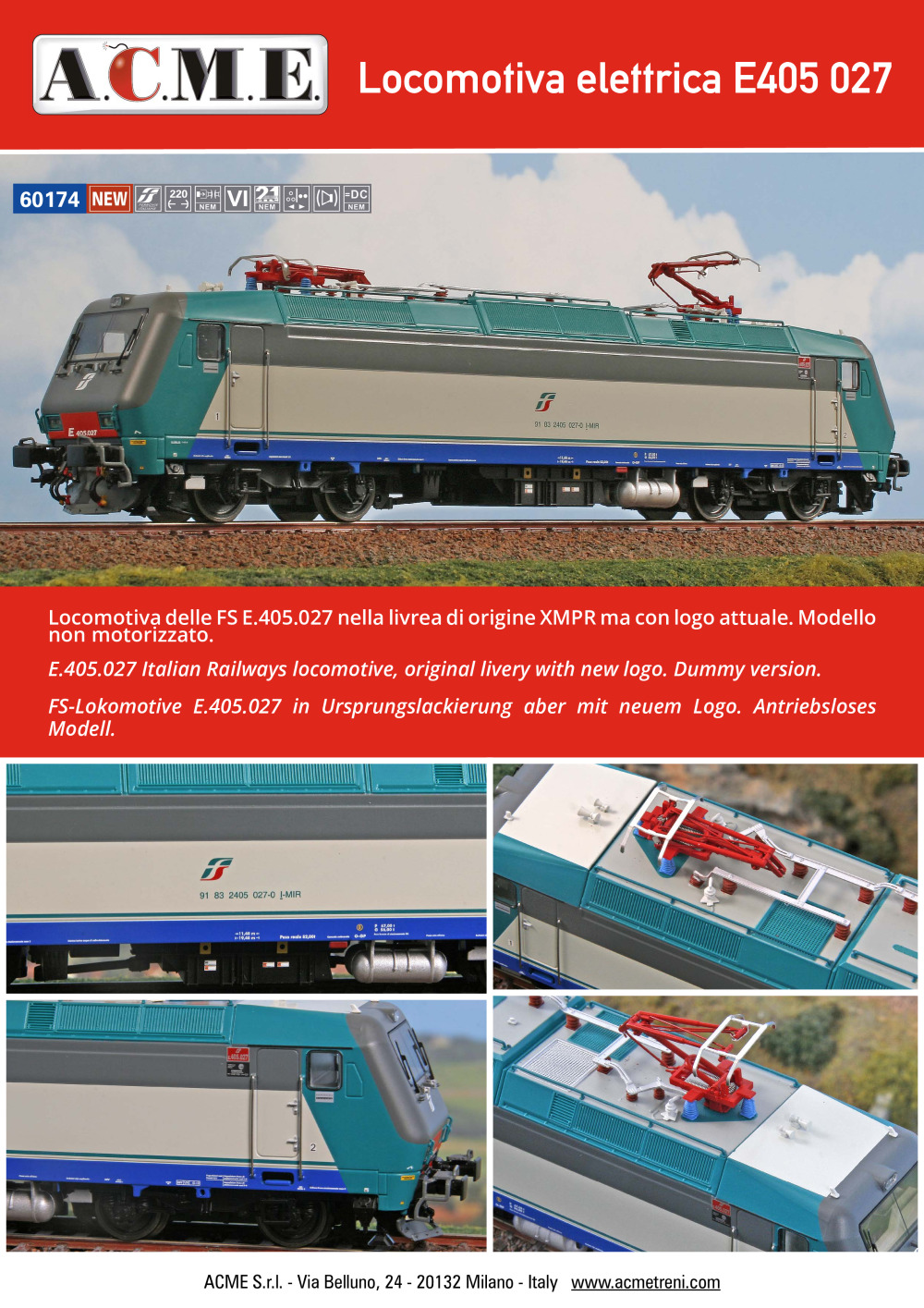 ACME - Anonima Costruzioni Modellistiche Esatte - Locomotiva elettrica E405 027 (ore. 60174)