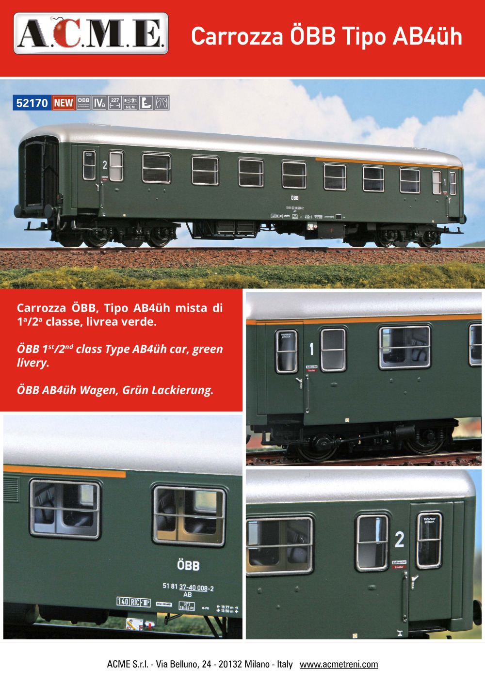 ACME - Anonima Costruzioni Modellistiche Esatte - Carrozza ÖBB Tipo AB4üh (ref. 52170)