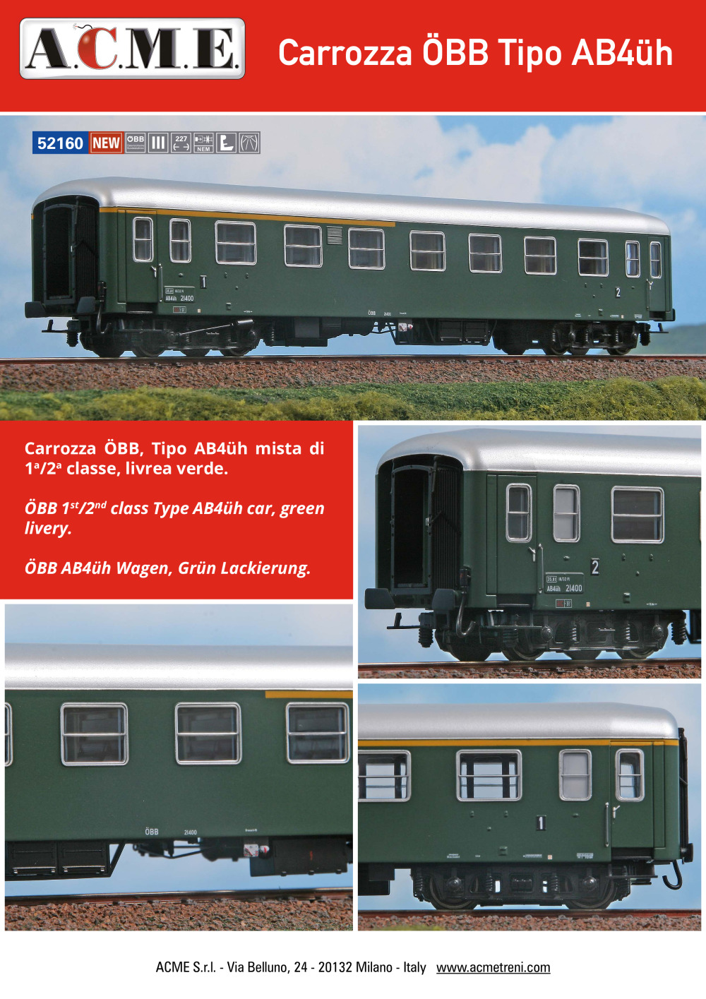 ACME - Anonima Costruzioni Modellistiche Esatte - Carrozza ÖBB Tipo AB4üh (ref. 52160)