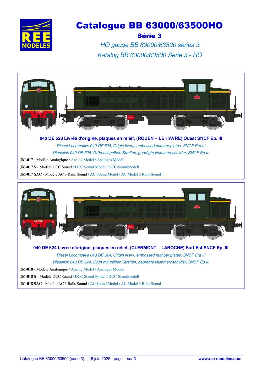 REE MODÈLES - Rails Europ Express - Catalogue BB 63000/63500 (Série 3)