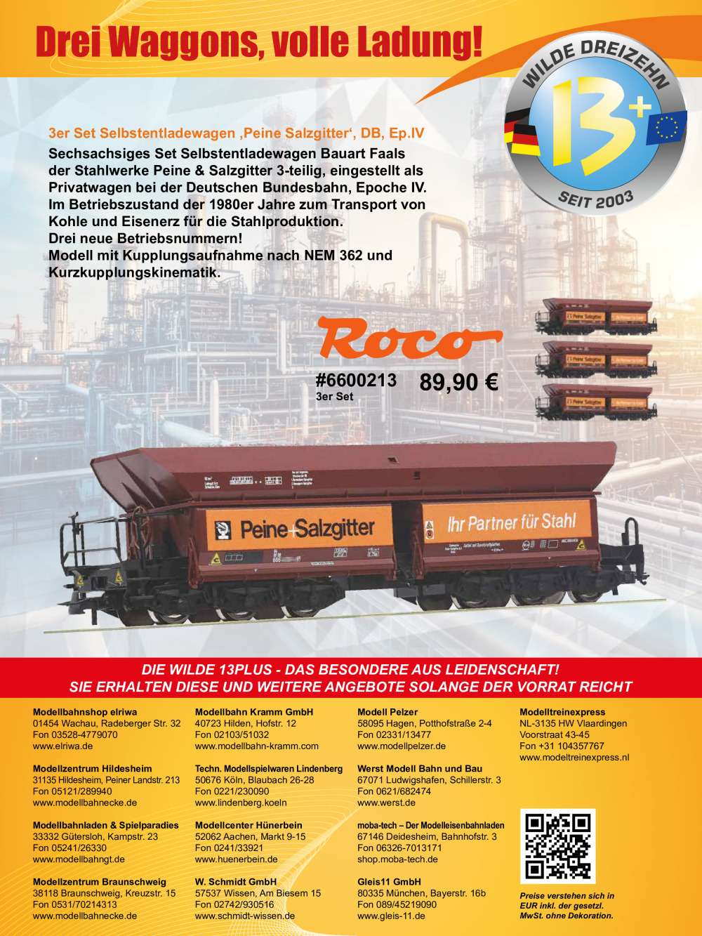 W13PLUS-HÄNDLERVEREINIGUNG - 3er Set Selbstentladewagen "Peine Salzgitter", DB
