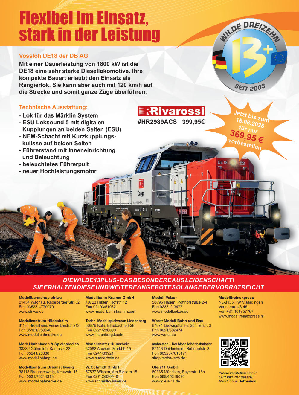W13PLUS-HÄNDLERVEREINIGUNG - Vossloh DE18 der DB AG