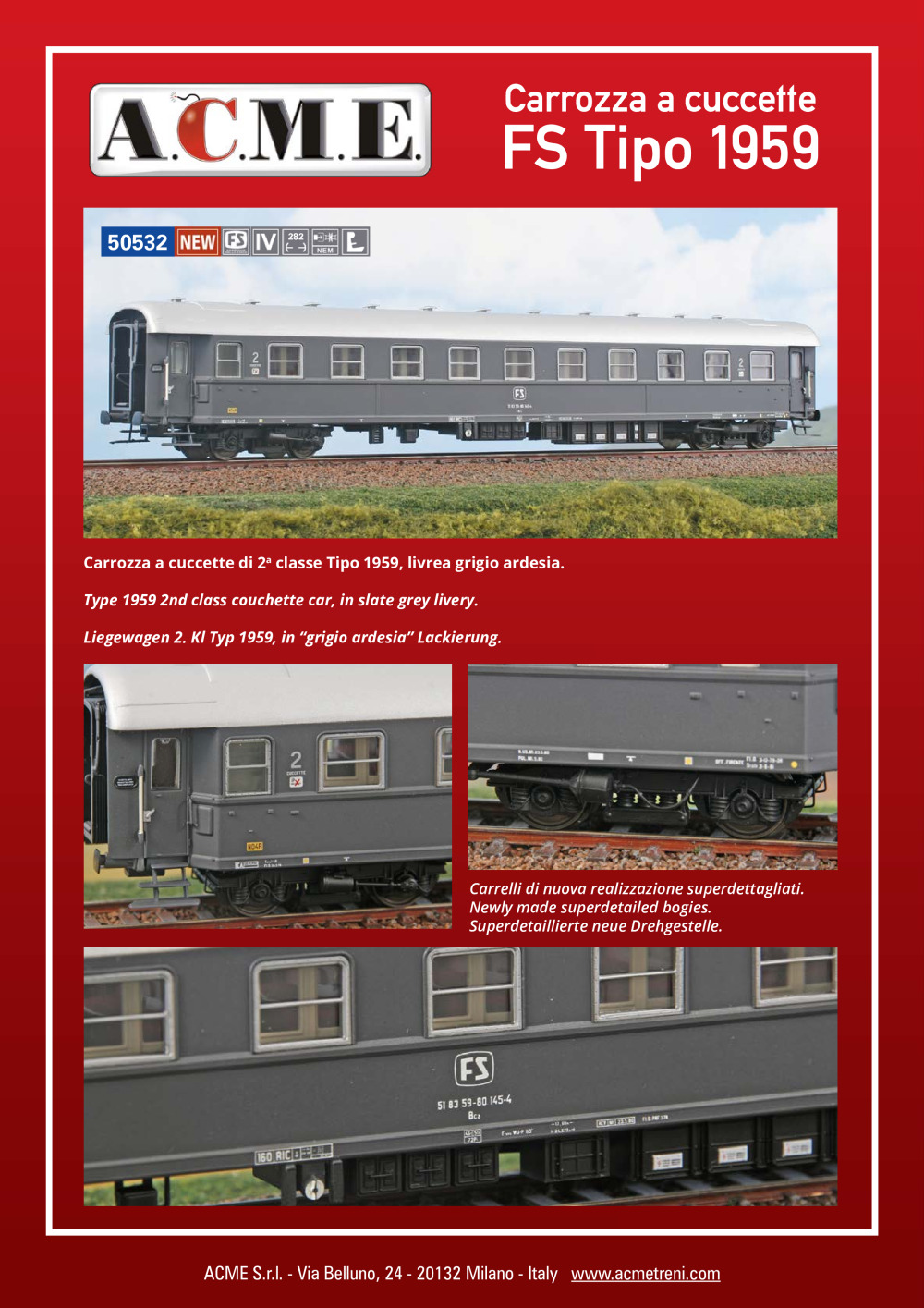 ACME - Anonima Costruzioni Modellistiche Esatte - Carrozza a cuccette FS Tipo 1959 (ref. 50532)