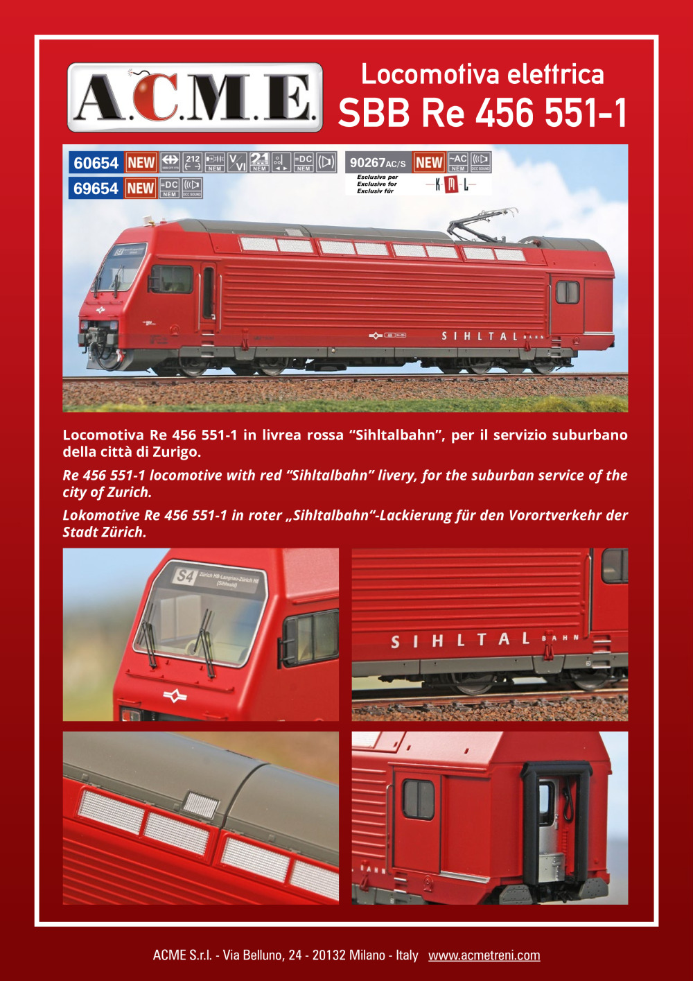ACME - Anonima Costruzioni Modellistiche Esatte - Locomotiva elettrica SBB Re 456 551-1 (ref. 60654 / 69654 / 90267)