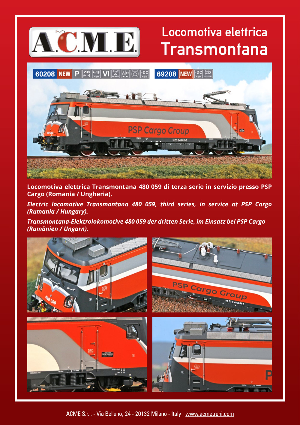 ACME - Anonima Costruzioni Modellistiche Esatte - Locomotiva elettrica Transmontana "PSP Cargo Group" (ref. 60208 / 69208)